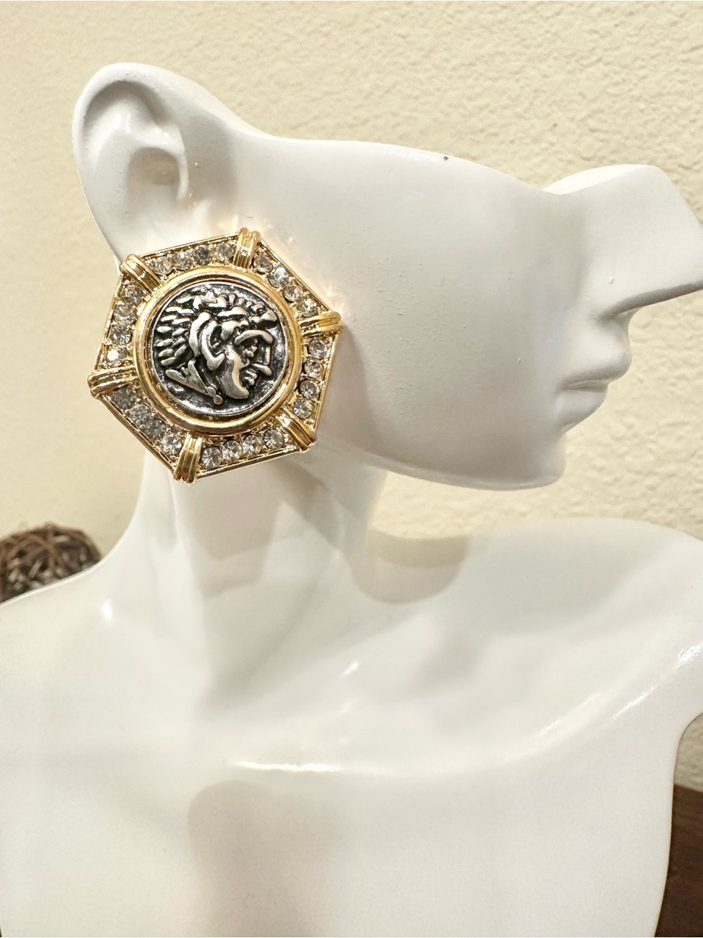 18k Gold Plated Medallion Statement Stud Earrings